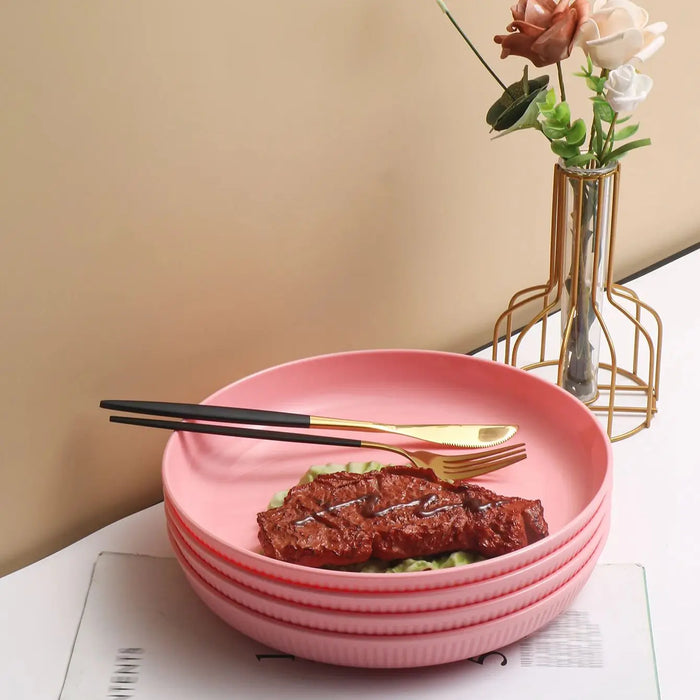 2 / 4 / 6 Piece Reusable Pink Striped Dining Table Plates