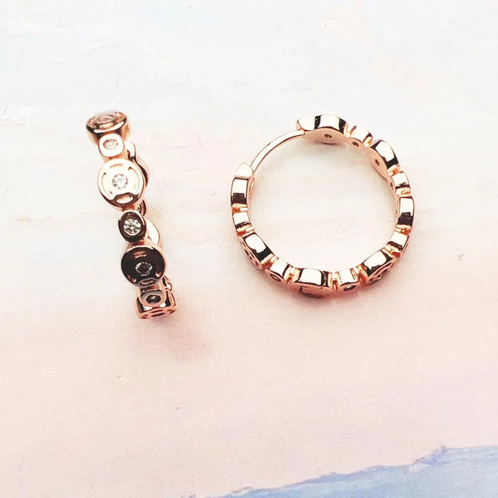 925 Sterling Silver Rose Gold Hinged Hoop Earrings Europe Style Glam Women