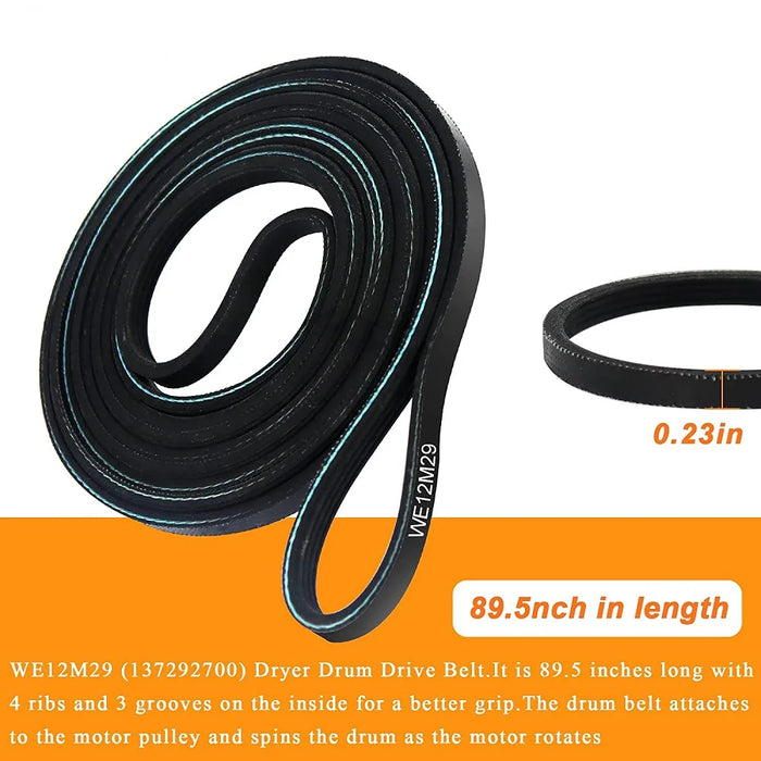 We12M29 We03X29897 We12X21574 Dryer Drum Drive Belt Replace We12M22 We120122 Ap4565702 Ps3408299 134163500 89-1 / 2 Inches Length
