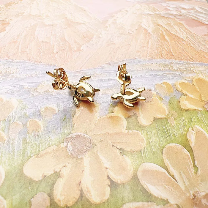 925 Sterling Silver Golden Turtle Ear Studs Trendy Gift