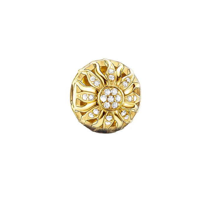 925 Sterling Silver Golden Sun Pave Beads Summer Charm