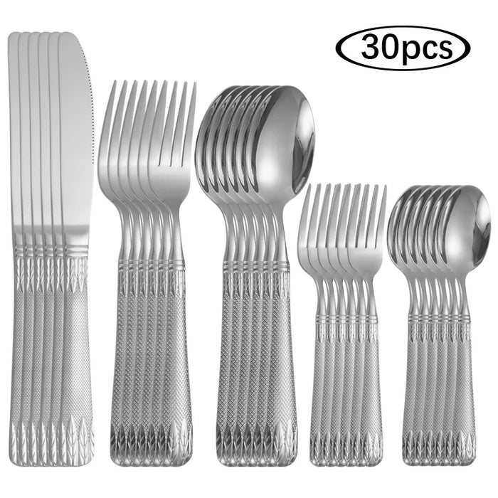 6 / 30 Piece Stainless Steel Wheat Tableware Set