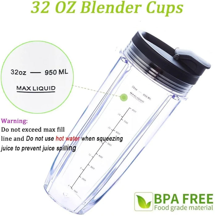Replacement 7 Fins Male Blade & 32Oz Blender Cup Compatible For Nutri Ninja Blender [4 Inch Male 7 Fins Blade]