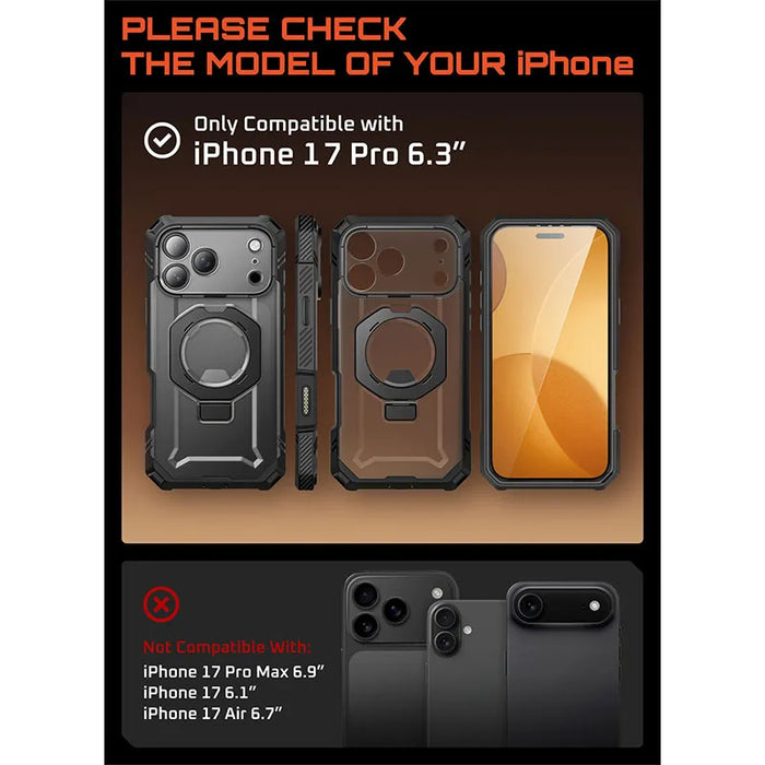 For Iphone 17 Pro Ub Grip Pro Heavy Duty Rugged Magnetic Phone Case With Built-In Tempered Glass Screen Protector