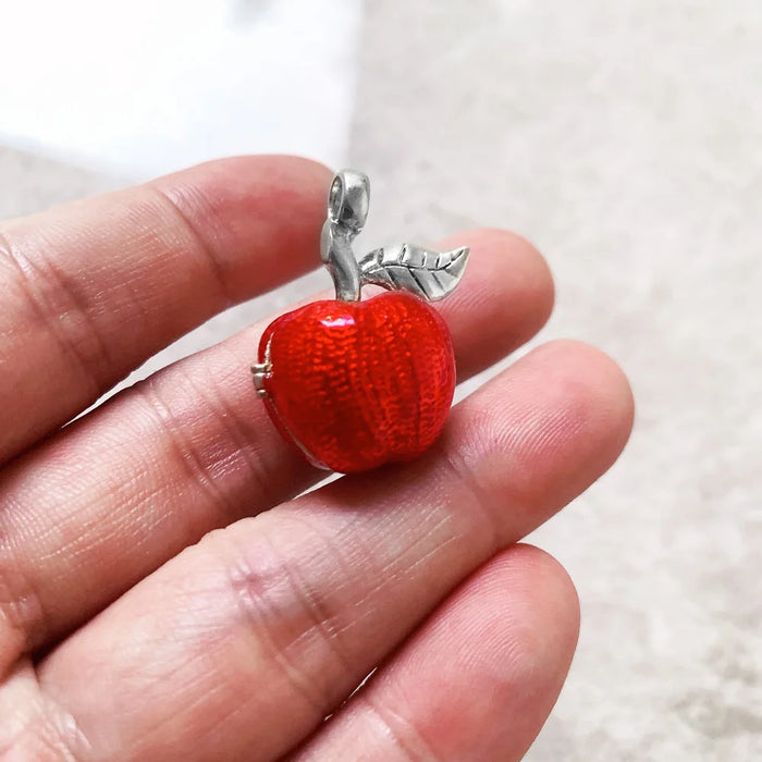 925 Sterling Silver Red Apple Locket Fashion Jewelry For Women
