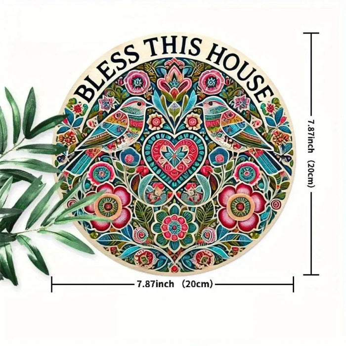 1Pc Blessed House Round Metal Sign Durable Easy To Hang Decor For Bedroom Kitchen