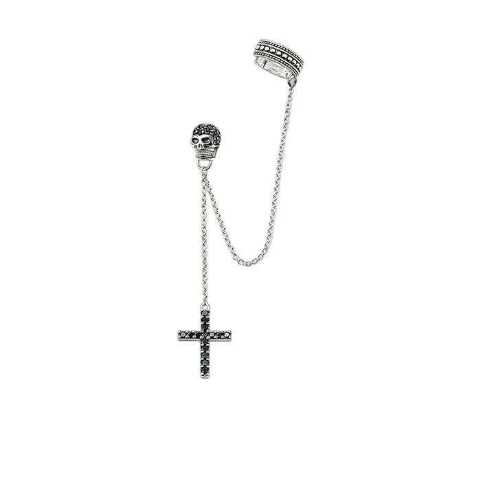 925 Sterling Silver Vintage Black Skull Drop Earrings Lucky Women