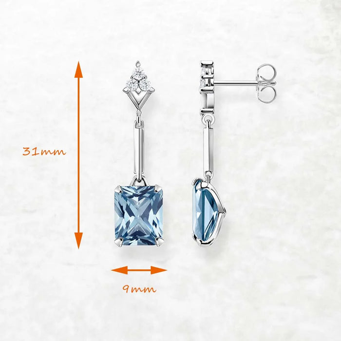 925 Sterling Silver Square Aquamarine Drop Earrings For Women