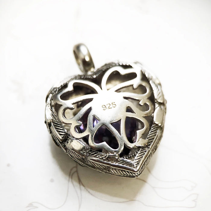 925 Sterling Silver Purple Winged Heart Pendant Glam Jewelry Gift For Women