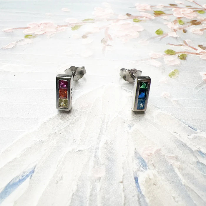 925 Sterling Silver Rainbow Stud Earrings