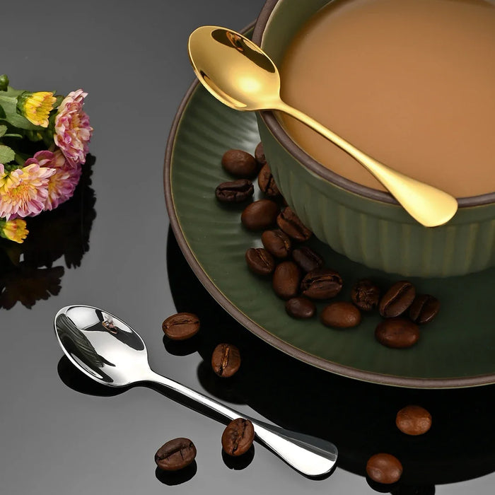 6 Piece Gold Mini Spoon Set For Coffee Dessert And Tea