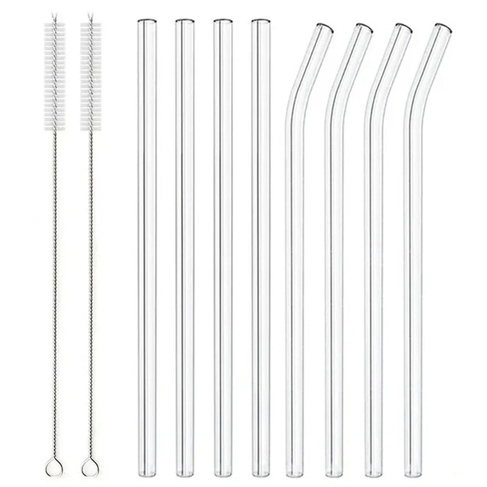 8 Piece Reusable Glass Straws Eco Friendly & Colourful