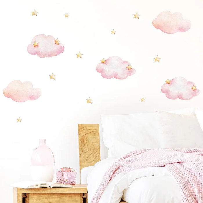 5Pcs Pink Clouds Stars Wall Stickers For Baby Nursery Decoration