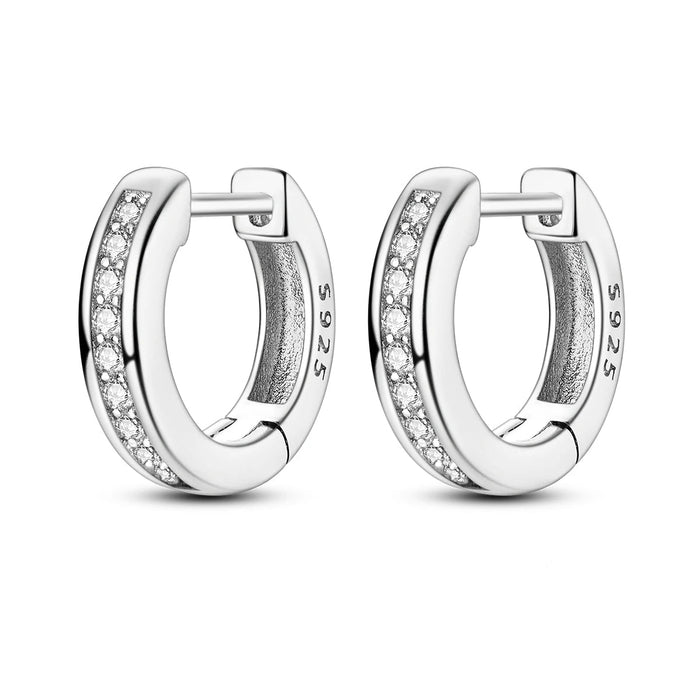 925 Sterling Silver Hoop Earrings With Single Stone Fits Charms Fine Jewelry For Women
