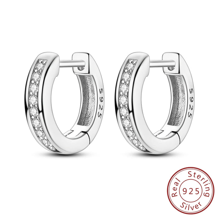 925 Sterling Silver Hoop Earrings With Single Stone Fits Charms Fine Jewelry For Women