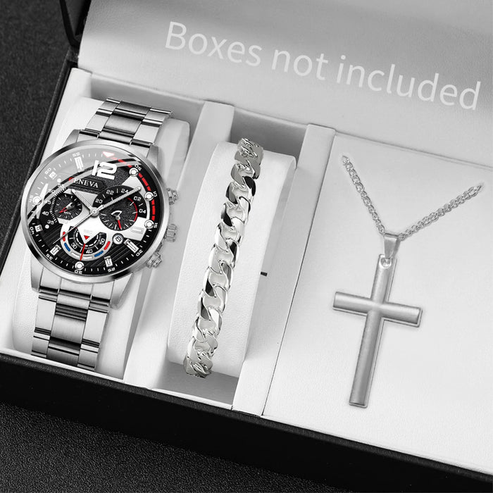3 Piece Mens Silver Steel Watch Set - Without Box