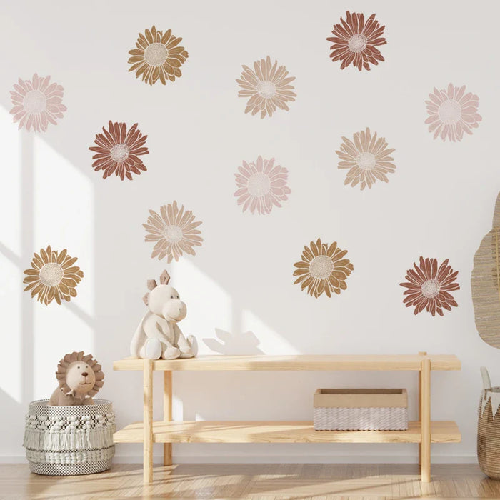 12 Piece Boho Daisy Wall Sticker Set For Home Decor
