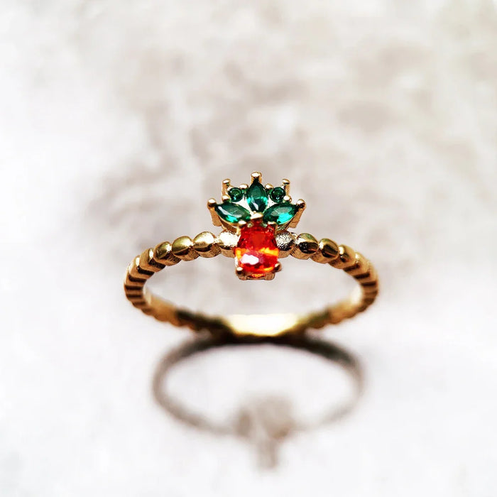 925 Sterling Silver Golden Pineapple Ring Europe Style Fine Jewelry For Women Sweet