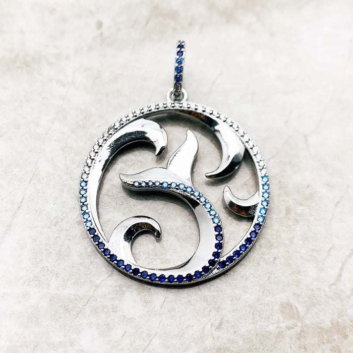 925 Sterling Silver Blue Dolphin Pendant Tail Fin & Wave Design Fine Jewelry For Women