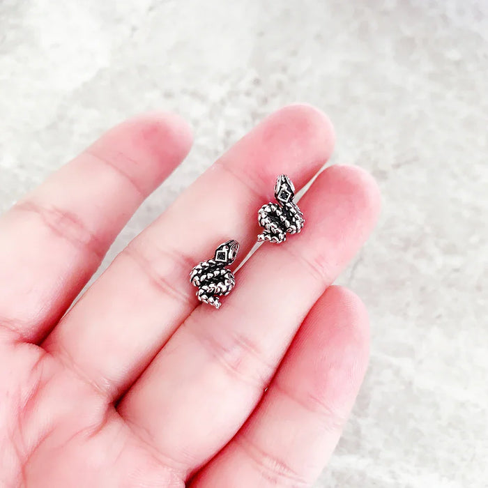 925 Sterling Silver Blackened Snake Ear Studs
