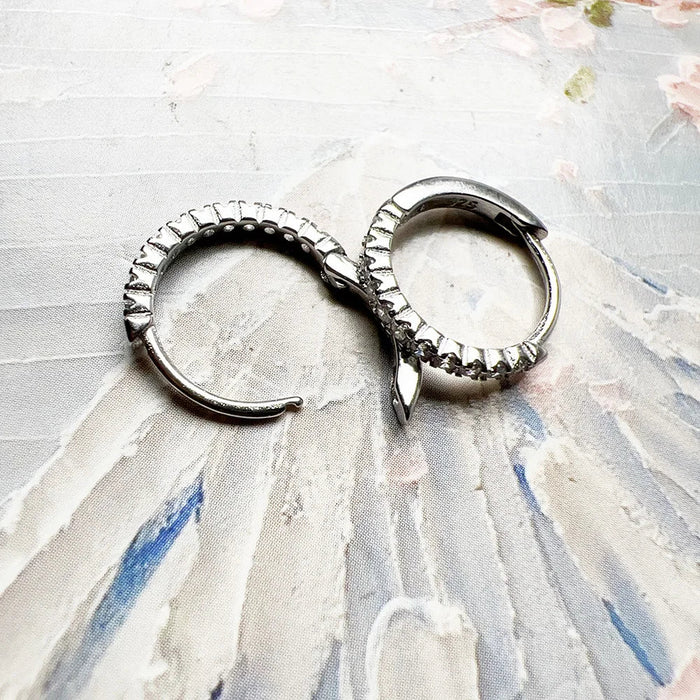 925 Sterling Silver 14Mm White Stone Creole Hoop Earrings Europe Glam Fine Jewelry For Women Classic