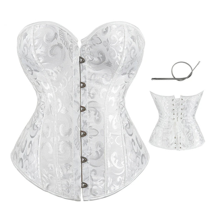 Strapless Victorian Overbust Corset 12 Spiral Steel Boned Jacquard Brocade Plus Size Xs-Xxl