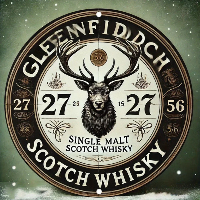 Vintage Round Metal Sign 8X8 Inch Inch Aluminum Engraved & Hd Printed Whisky Design