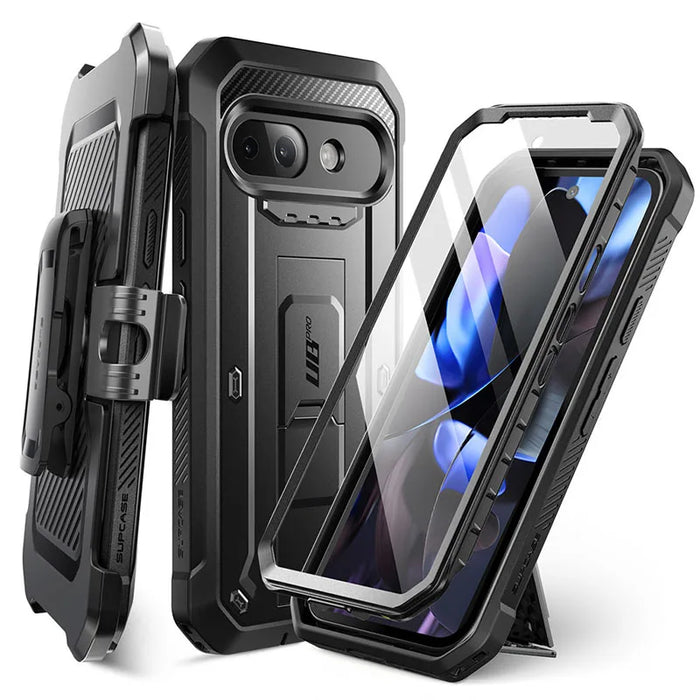 For Google Pixel 9A 2025 Ub Pro Full-Body Rugged Holster & Kickstand Phone Case With Built-In Screen Protector
