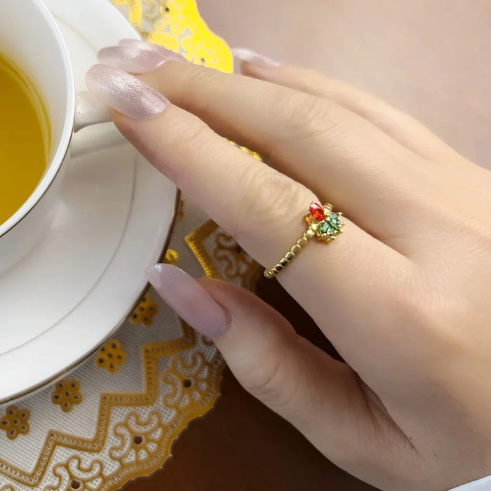 925 Sterling Silver Golden Pineapple Ring Europe Style Fine Jewelry For Women Sweet