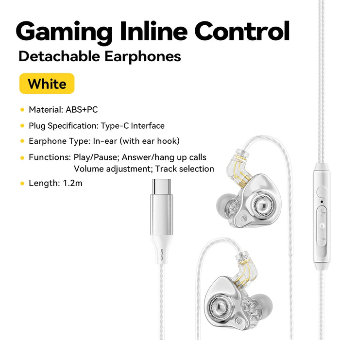 Usb Type C 3.5Mm Game Wired Earphones In Ear Hifi Headphones Bass Stereo Game Music Earplugs Noice Cancelling Headset
