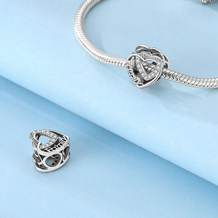 925 Sterling Silver Heart Charm Pendant Fits Bracelets Diy Party Jewelry