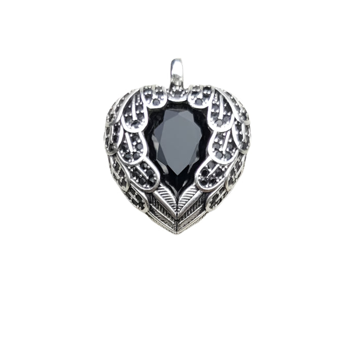 925 Sterling Silver Romantic Black Winged Heart Pendant Crystal Jewelry For Women