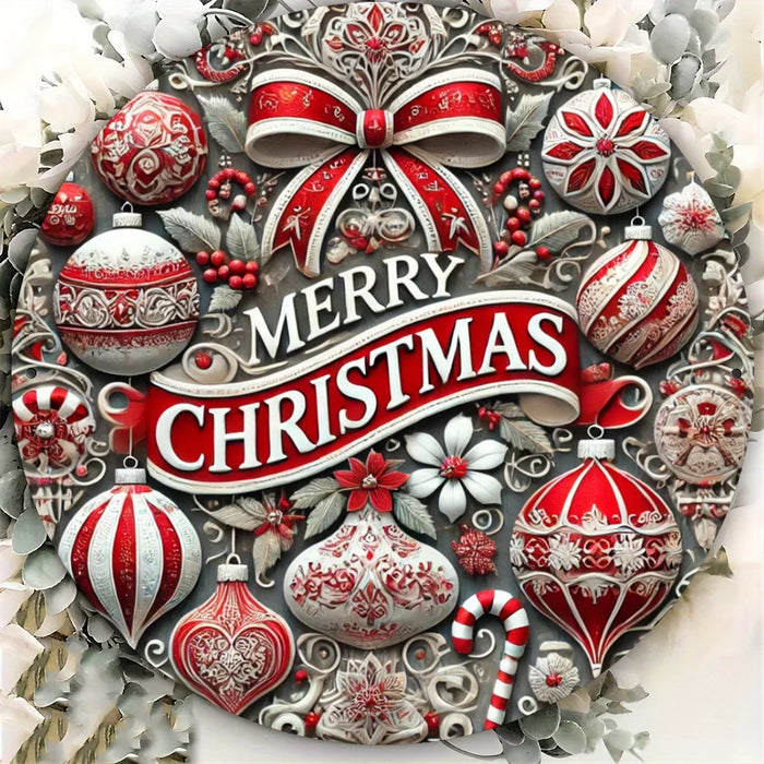 Round Christmas Tin Wall Art Candy & Wreath Design