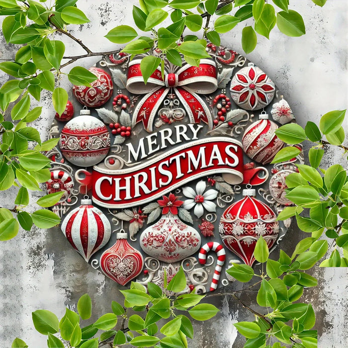 Round Christmas Tin Wall Art Candy & Wreath Design