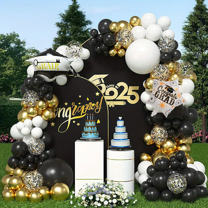 136Pcs Black White Gold Balloon Arch Garland Kit Graduation Cap Star Balloon Graduation Party Graduation Birthday Decoration