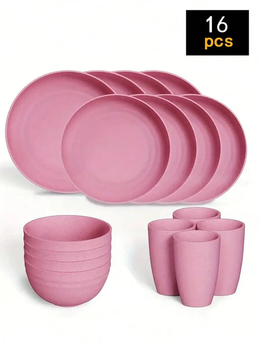 4 / 16 / 24 Piece Reusable Plastic Tableware Set For Family Picnics & School Supplies