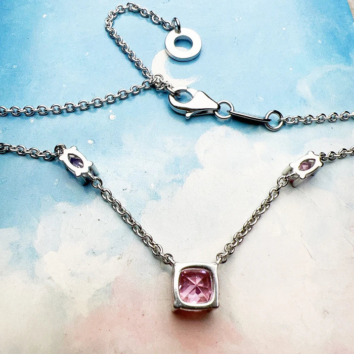 925 Sterling Silver Romantic Gift Pink Stone Necklace & Earring Set