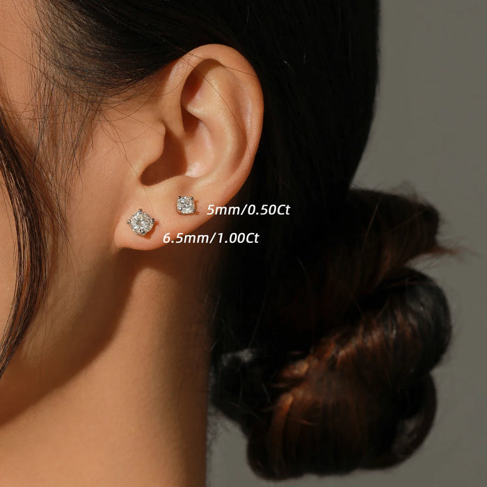 925 Sterling Silver 1Ct D-Colour Moissanite Stud Earrings In0.5Ct Lab Diamond Wedding Jewelry