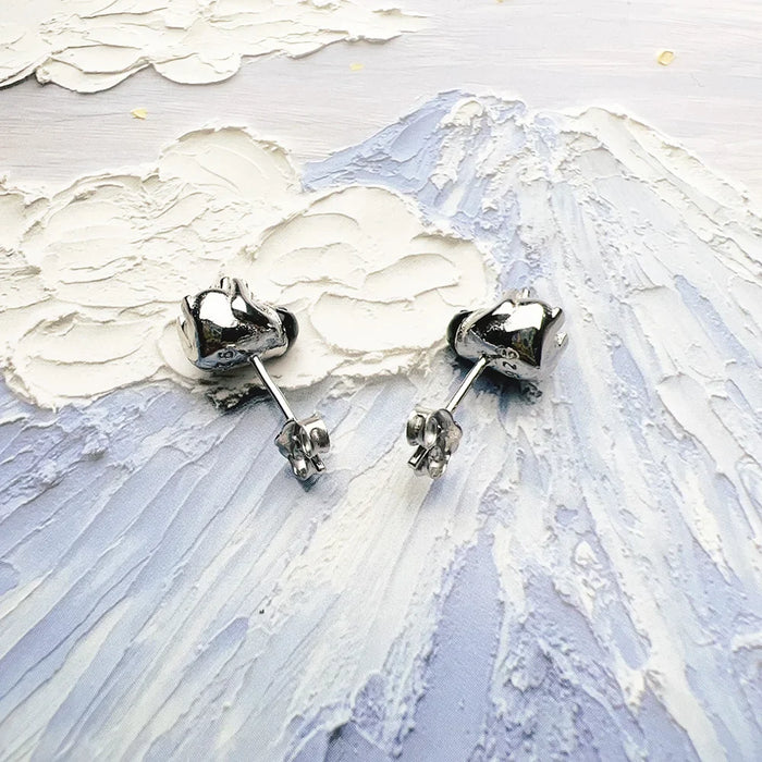 925 Sterling Silver Penguin Stud Earrings White Stone