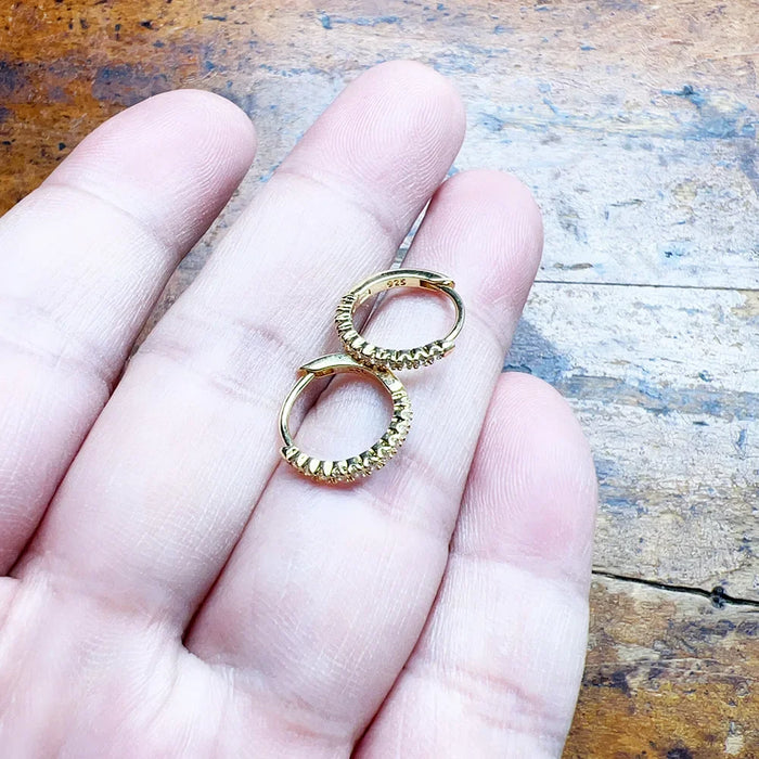 925 Sterling Silver Hinged Hoop Earrings Gold Plated Creole Design For Women