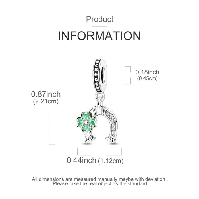 925 Sterling Silver Clover & Horseshoe Pendant Charms Fits Bracelet / Necklace Diy Gift For Women