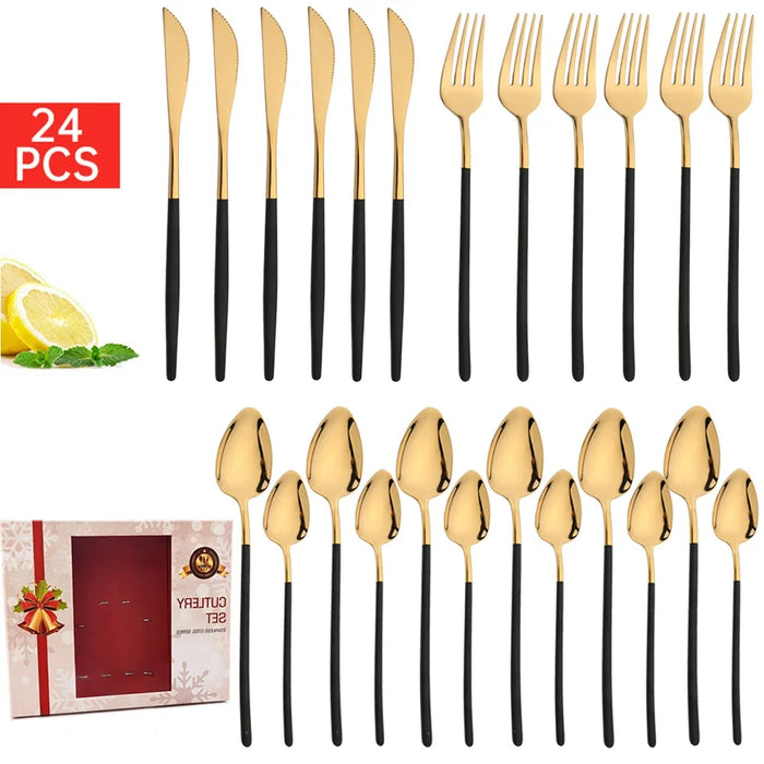 24 Piece Gold Stainless Steel Dinnerware Set With Gift Box