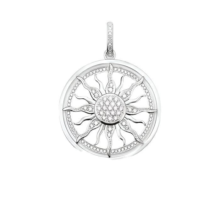 925 Sterling Silver Sun Pendant With White Cz Pave European Style Accessory For Men & Women