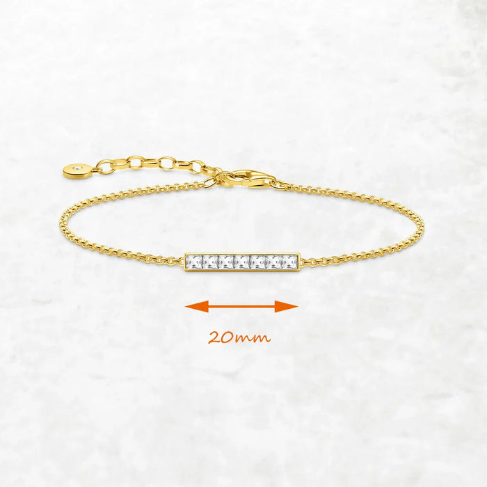925 Sterling Silver Rectangular White Stone Gold Bracelet Women Jewelry