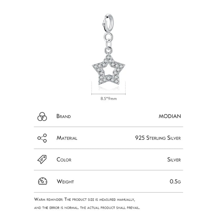 925 Sterling Silver Sparkling Cz Star Pendant For Women Bracelets