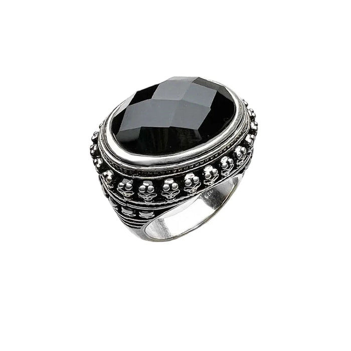 925 Sterling Silver Black Oval Cz Skull Skeleton Cocktail Ring Men & Women