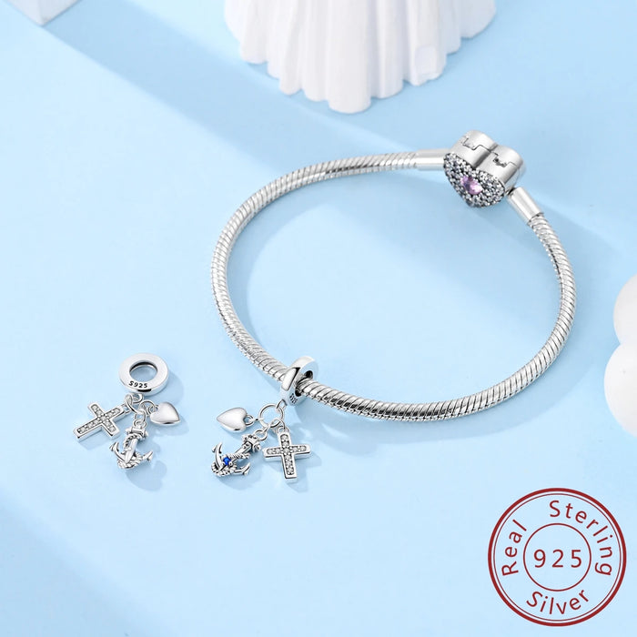 925 Sterling Silver Cross Pendant Charm For Women Love Theme Fits Bracelet Diy Gift