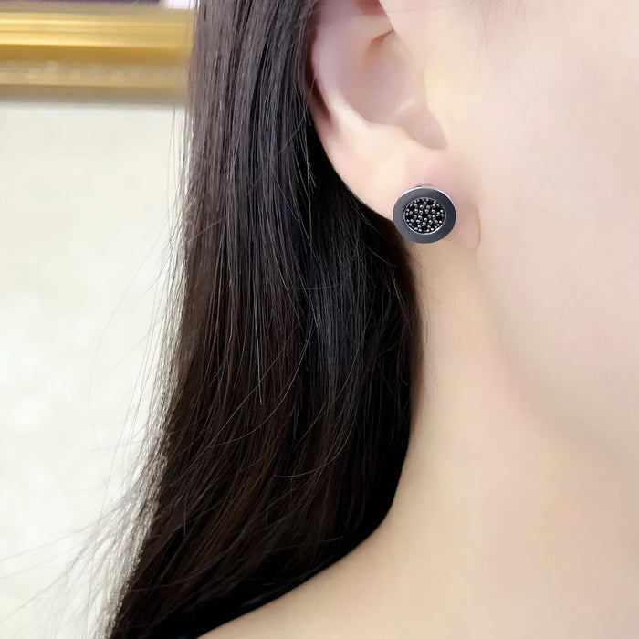 925 Sterling Silver Black Cz Stud Earrings Glam Fashion For Women