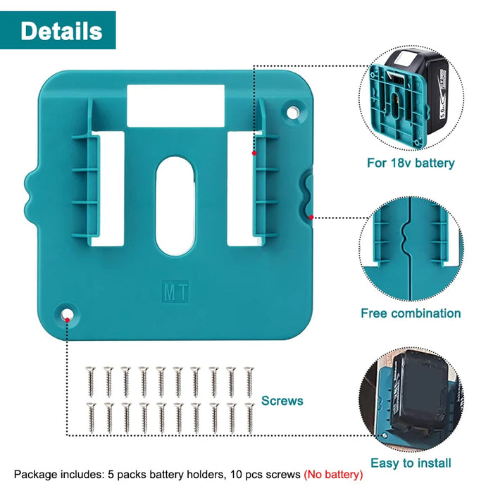 5 Pack Wall Mount Battery Rack For 14.4V 18V Li Ion Tools