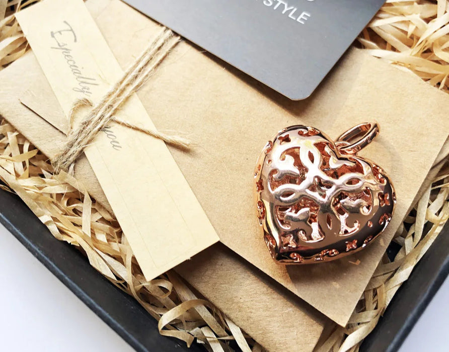 925 Sterling Silver Romantic Rose Gold Heart Locket Pendant For Women